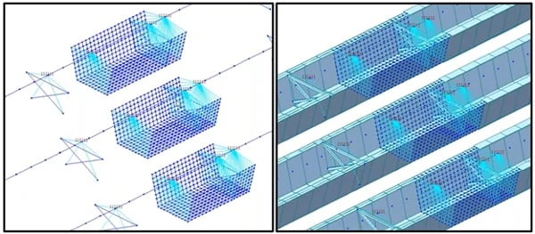 The transition from beam element to plate element to simulate a more detailed analysis results in a buckling tub girder bridge model